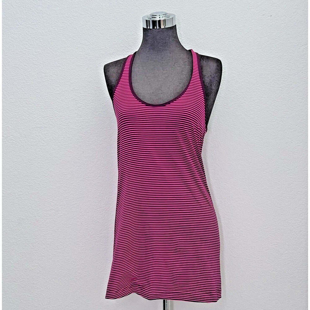 Lululemon Tank Top Women XS (estimate) Racer Back Striped Magenta Stretch